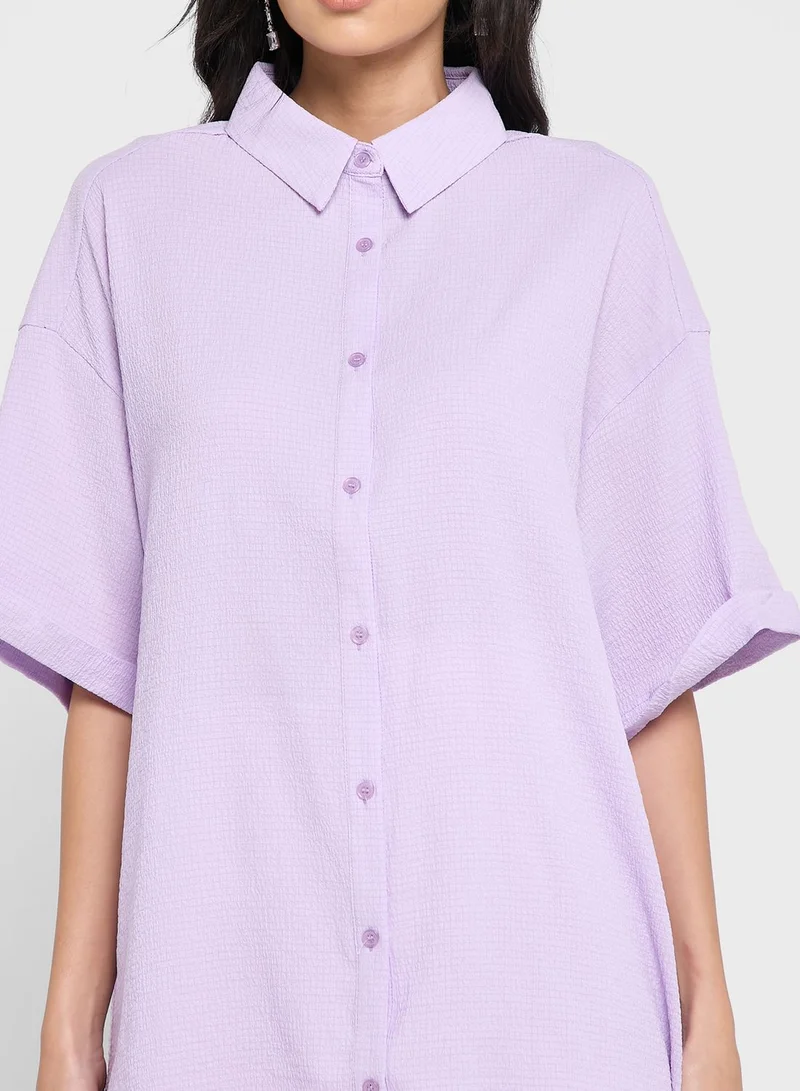 ELLA Dropped Shoulder Textured Button Down Shirt