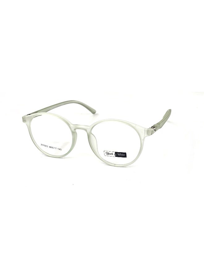 Modern optical eyeglasses made from flexible and lightweight TR material, featuring a stylish round design that suits both men and women. The transparent white frame reflects a modern, elegant style that’s easy to match with any outfit. With a 180° flexible hinge, you’ll enjoy greater comfort and durability, allowing smooth opening and closing without worry of pressure or breakage. Perfect for everyday use, whether for work or casual wear.