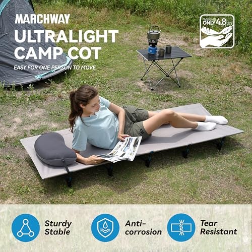 MARCHWAY Ultralight Folding Tent Camping Cot Bed, Portable Compact for Outdoor Travel, Base Camp, Hiking, Mountaineering, Lightweight Backpacking (Grey) - Image 2