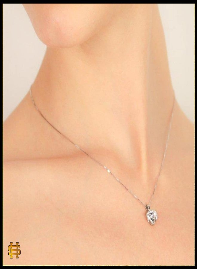 HighSpark 925 Silver Solitaire Heart Earrings Pendant Necklace Set for Women | 92.5 Sterling Silver & Diamond like Brilliance Sparkling Zirconia | Lovely Gift - Silver Heart Set - Image 5