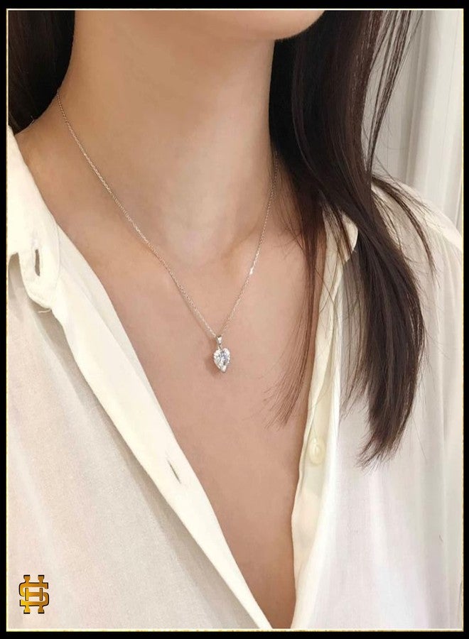 HighSpark 925 Silver Solitaire Heart Earrings Pendant Necklace Set for Women | 92.5 Sterling Silver & Diamond like Brilliance Sparkling Zirconia | Lovely Gift - Silver Heart Set - Image 2