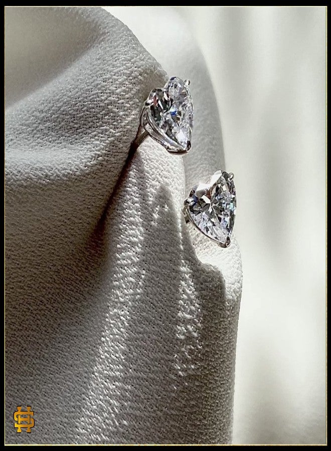 HighSpark 925 Silver Solitaire Heart Earrings Pendant Necklace Set for Women | 92.5 Sterling Silver & Diamond like Brilliance Sparkling Zirconia | Lovely Gift - Silver Heart Set - Image 4