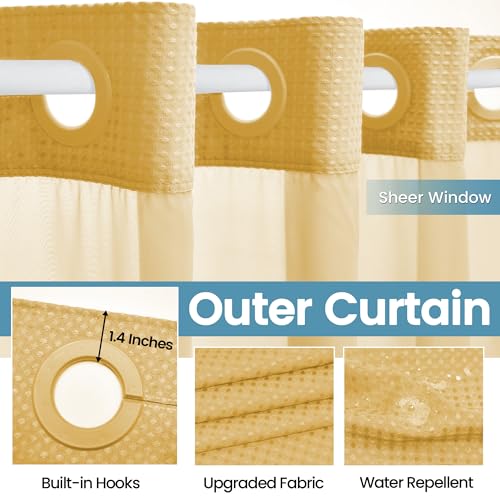 EUTXL Gold Hotel Shower Curtain - 230GSM Waffle Textured Heavy Duty Thick Fabric Shower Curtains for Bathroom,71W x 74H - Image 5