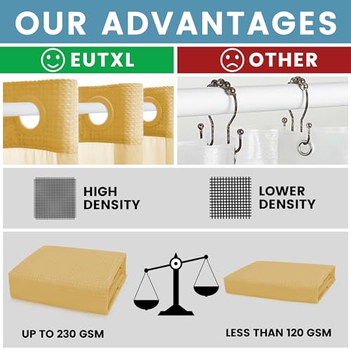 EUTXL Gold Hotel Shower Curtain - 230GSM Waffle Textured Heavy Duty Thick Fabric Shower Curtains for Bathroom,71W x 74H - Image 2