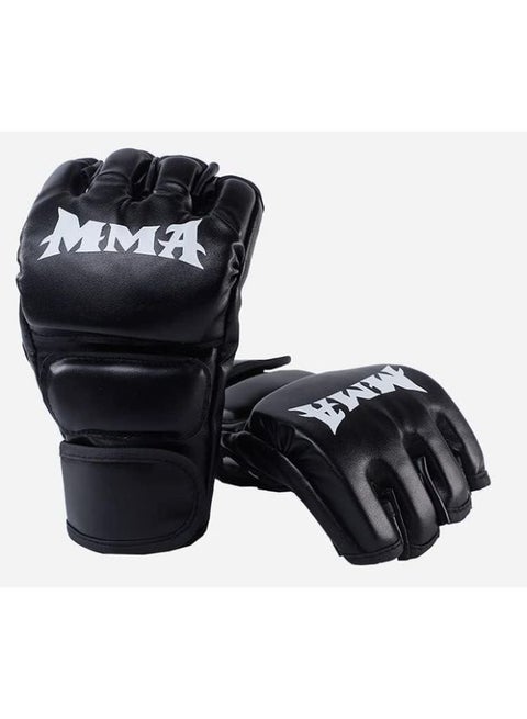 Professional MMA Training & Grappling Gloves - Fingerless Boxing & Kickboxing Mitts (Black Synthetic Leather)