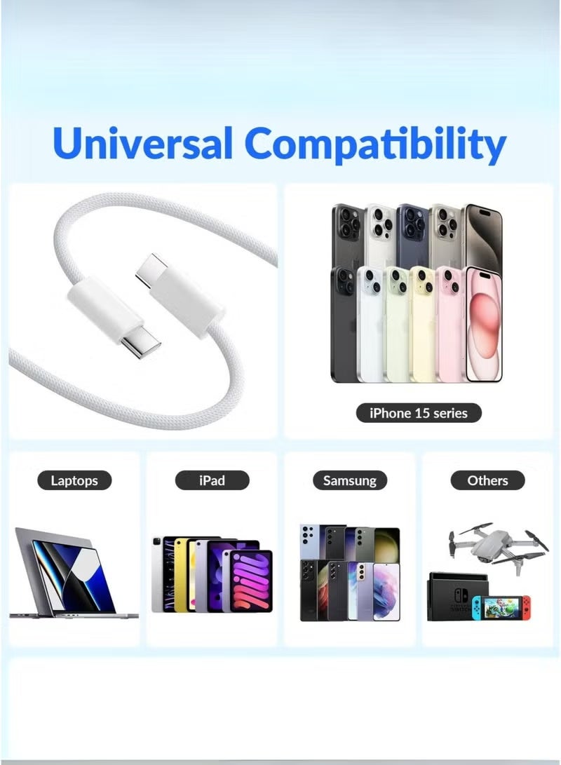 Earldom White Braided USB-C Cable 60W, 1 Meter, Fast Charging & Data Sync Cable Compatible with MacBook Air, iPad, Samsung Galaxy & USB-C Devices - Image 2