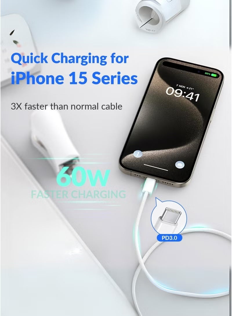 Earldom White Braided USB-C Cable 60W, 1 Meter, Fast Charging & Data Sync Cable Compatible with MacBook Air, iPad, Samsung Galaxy & USB-C Devices - Image 4