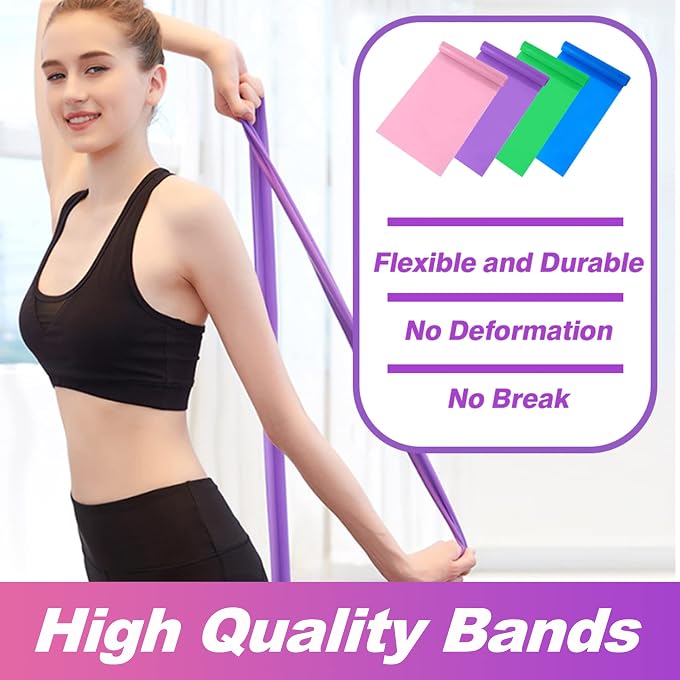 Resistance Bands [Set Of 4] - Stretch Exercise Bands 2 Levels 8-10Kg/12-15Kg, 1.5M/1.8M Long Skin-Friendly For Women Men, Yoga Strength Training Ballet Pilates Home Workout Fitness Rehab - Image 3
