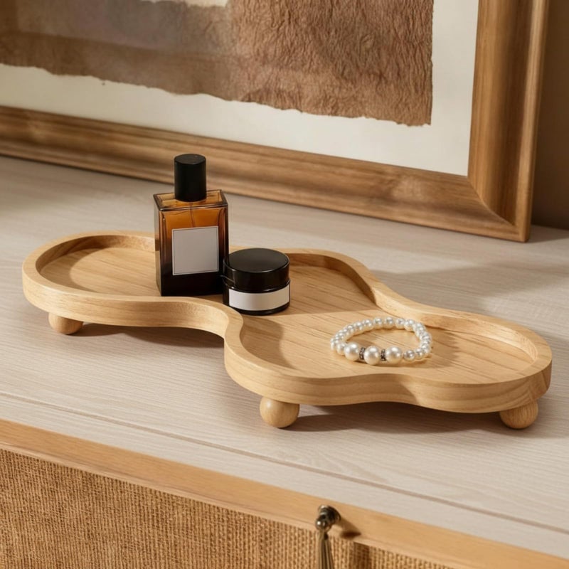 Uiifan Wood Cloud Perfume Tray Irregular Jewelry Decorative Tray for Women Trinket Dish Ring Holder Dish Room Aesthetic Decor Birthday Housewarming Gift(Wood Color) - Image 1