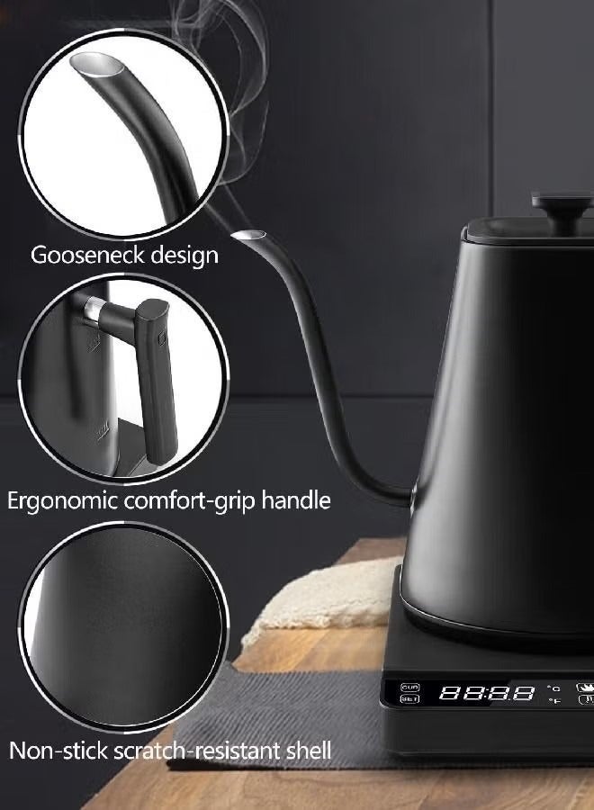 Gooseneck Kettle V60 Coffee Kettle 1000ML 1200W Power Knob Temperature Adjustment with Digital Display Temperature Automatic Insulation Stainless Steel Material With Size 02 V60 Coffee Paper Filter White 50pcs and Brown 50pcse Suitable for Home and Office