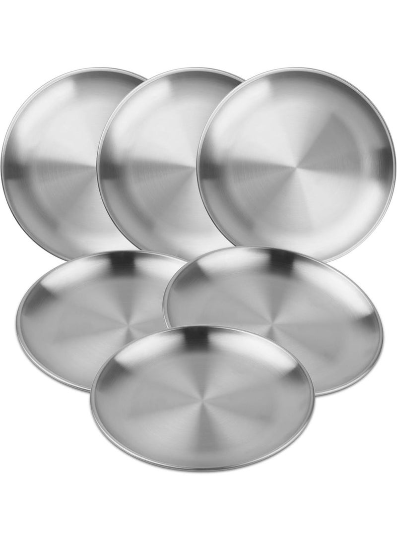 Bukela 6 PCS 8 Inch Stainless Steel Plate, Round Metal Dinner Plates, Heavy Duty Round Salad Plates Reusable Metal Dinner Dish for Serving Camping Outdoor BBQ Home Kitchen, Polished Silver - Image 1