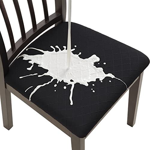 Fuloon Waterproof Seat Cushion Covers 4 PCS Stretch Jacquard Chair Seat Covers Washable Dining Room Chair Slipcovers Removable Kitchen Cushion Protector 4 WaterproofBlack