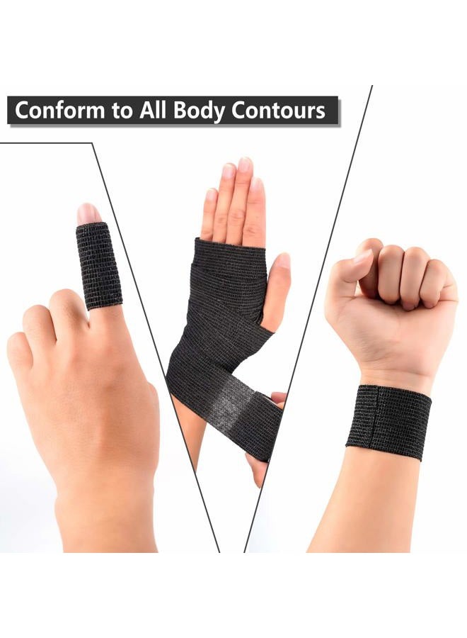 Mooerca 12 Pack Self Adherent Cohesive Wrap Bandages 2 Inches X 5 Yards, First Aid Tape, Elastic Self Adhesive Tape, Athletic, All Sports wrap Tape, Breathable Wound Tape, Bandage Wrap for Wrist, Ankle, Black - Image 2