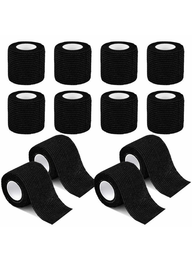 Mooerca 12 Pack Self Adherent Cohesive Wrap Bandages 2 Inches X 5 Yards, First Aid Tape, Elastic Self Adhesive Tape, Athletic, All Sports wrap Tape, Breathable Wound Tape, Bandage Wrap for Wrist, Ankle, Black - Image 1
