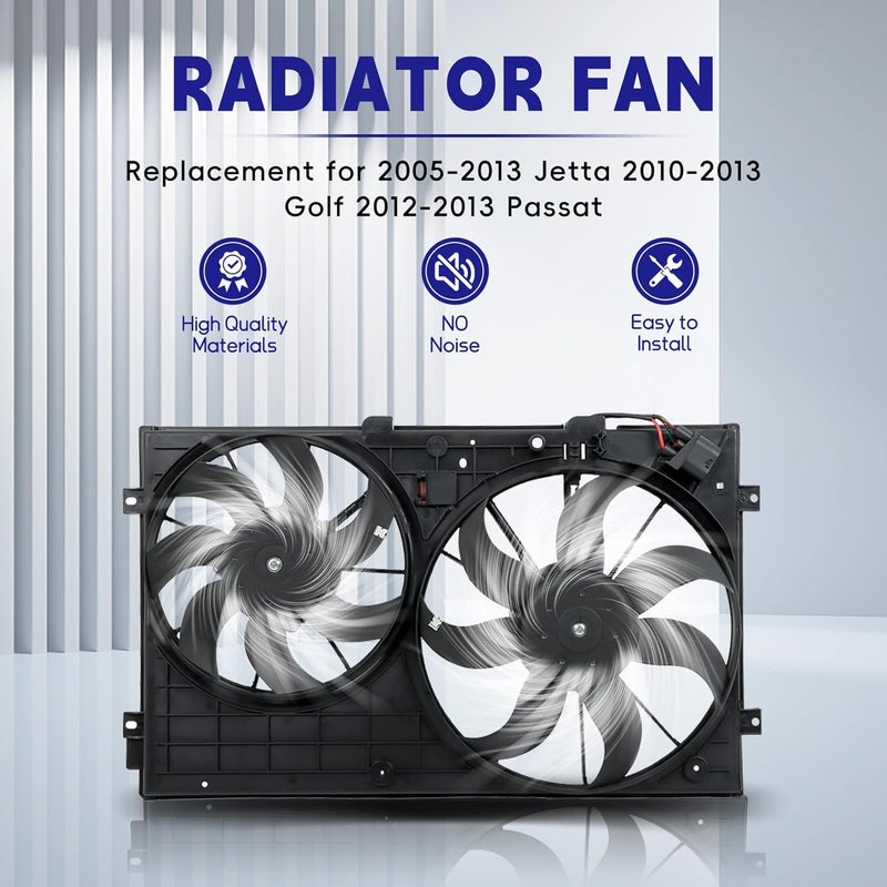 SEBLAFF Car Radiator Cooling Fan Assembly for 2005-2013 Jetta, 2010-2013 Golf, 2012-2013 Passat - Image 3