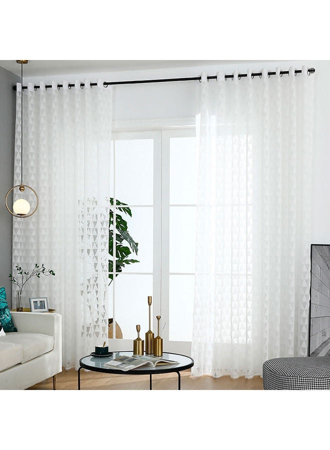 NIBEMINENT Triangle Print Polyester Tulle Curtain Divider Drape Window Bedroom White - Image 1