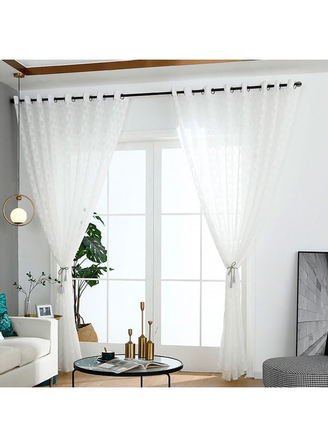 NIBEMINENT Triangle Print Polyester Tulle Curtain Divider Drape Window Bedroom White - Image 2