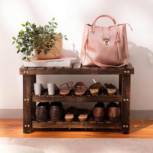 UHUD CRAFTS Solid Wood Shoe Rack, 3-Tier Wooden Shoes Organizer for Home & Hallway - Image 3