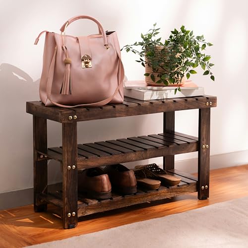 UHUD CRAFTS Solid Wood Shoe Rack, 3-Tier Wooden Shoes Organizer for Home & Hallway - Image 4