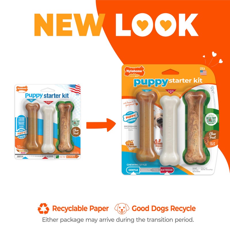 Nylabone New Puppy Starter Kit, 2 Chew Toys and 1 Natural Treat for Puppies, Puppy Teething Toy, Bacon & Chicken Flavor, Small Dogs - Up to 25 lbs., 3 Pack - Image 3