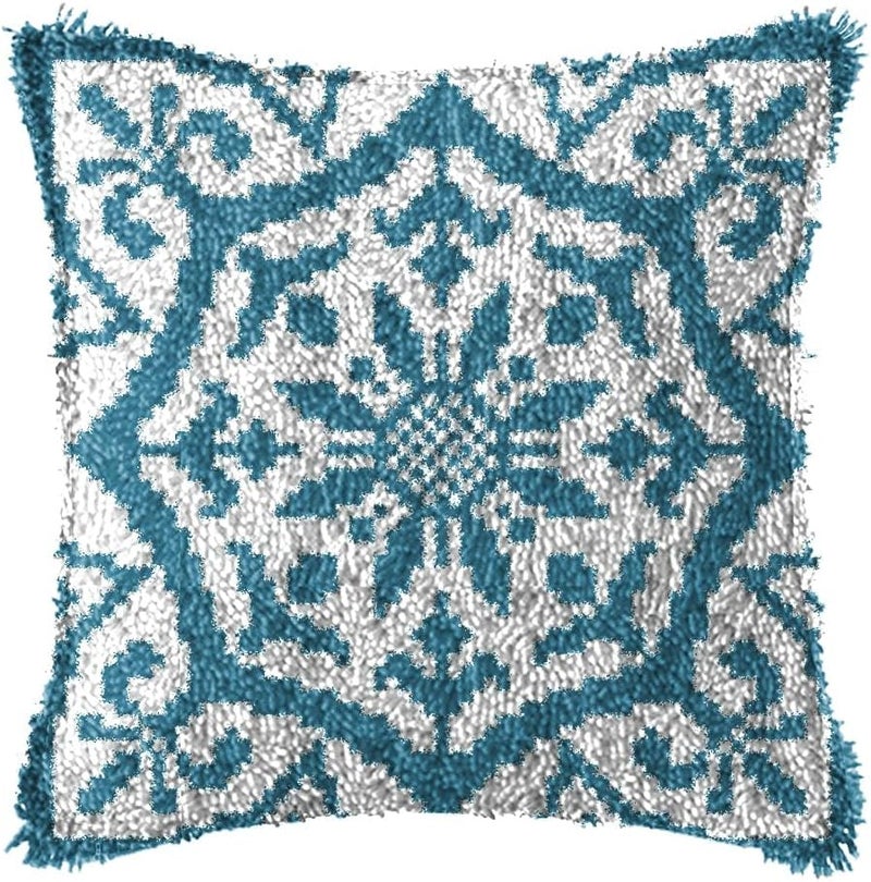LAPATAIN Latch Hook Kits for DIY Throw Pillow Cover,Blue Flower Pattern Needlework Cushion Cover Hand Craft Crochet for Great Family 17x17inch - Image 1