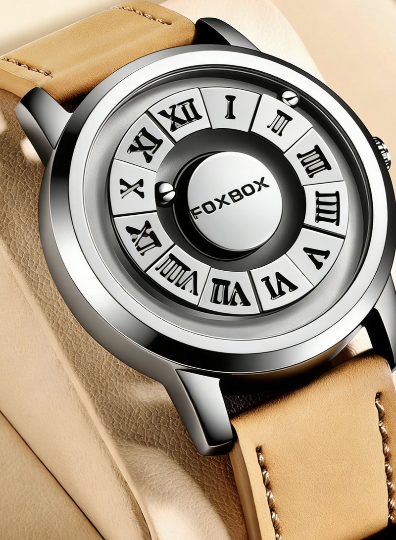 فوكس بوكس ساعة كوارتز رجالية مبتكرة بمينا مغناطيسي متحرك للرجال ساعات مقاومة للماء - 42 مم - فضي - Image 1
