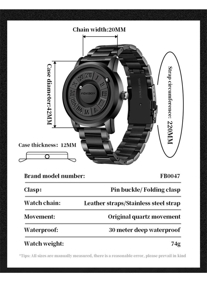 فوكس بوكس ساعة كوارتز رجالية مبتكرة بمينا مغناطيسي متحرك للرجال ساعات مقاومة للماء - 42 مم - فضي - Image 4