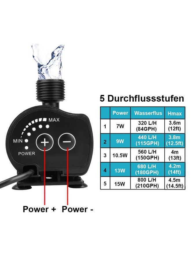 MOUNTAIN_ARK DC 12V Submersible Clear Water Pump, Adjustable Power, 210 GPH Aquarium Fountain Pumps - Image 2