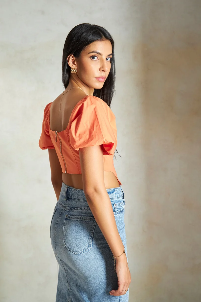 Virgio Cotton Corsets Daywear Tops With Puff Sleeves for Women