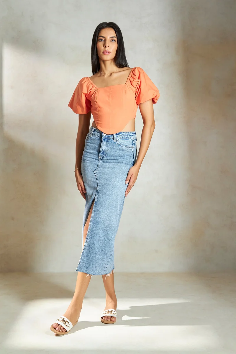 Virgio Cotton Corsets Daywear Tops With Puff Sleeves for Women