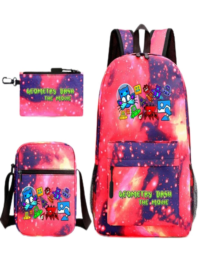 geometry dash Children Backpack Schoolbag Teen Student School Book bag with Lunch Box Pen Case 3 in 1 for Kids