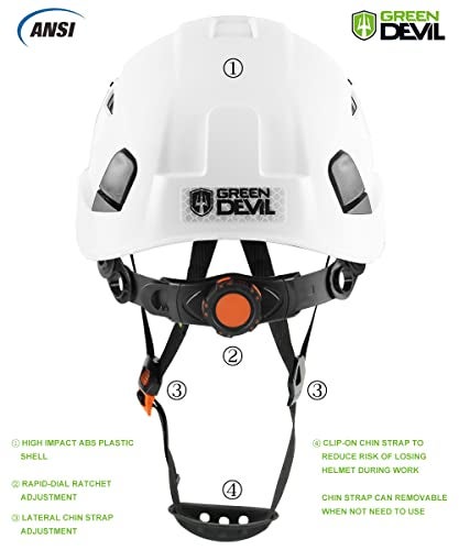 GREEN DEVIL Safety Helmet Hard Hat with Visor Chinstrap Adjustable Lightweight Vented ABS Work Helmet for Men and Women 6-Point Suspension ANSI Z89.1 Approved Ideal for Industrial & Construction - Image 4