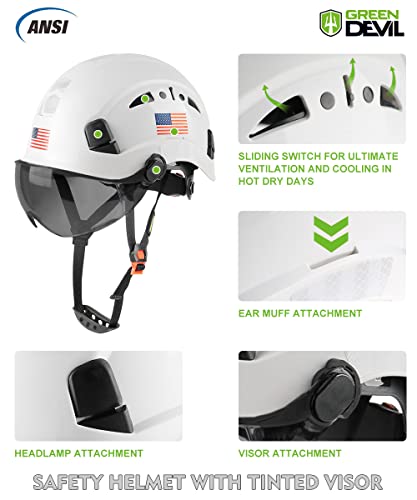 GREEN DEVIL Safety Helmet Hard Hat with Visor Chinstrap Adjustable Lightweight Vented ABS Work Helmet for Men and Women 6-Point Suspension ANSI Z89.1 Approved Ideal for Industrial & Construction - Image 3
