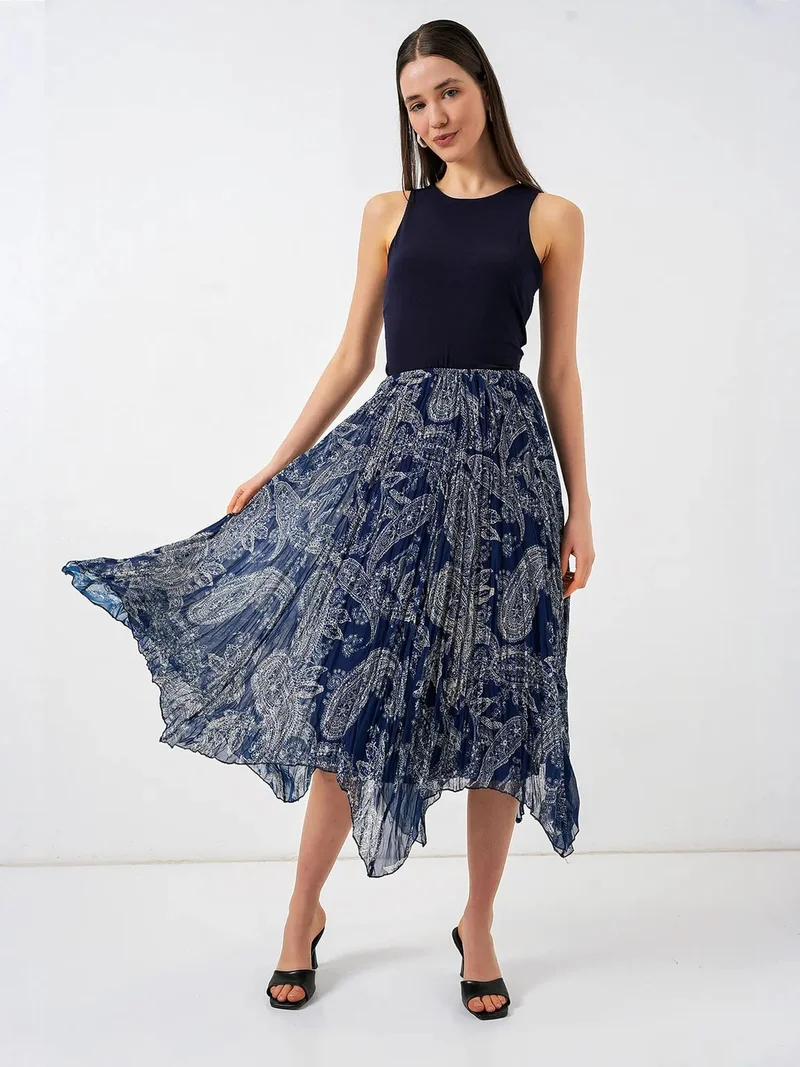 BIG DART BDART High Waist A-Line Midi Skirt in Paisley Print