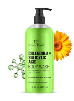 Botanic Hearth Botanic Hearth Calendula and Salicylic Acid Body Wash 16 fl oz | Prevents Acne & Back Acne, Removes Dead Skin, Exfoliating Body Wash Shower Gel for Women & Men | Sulfate & Paraben Free  - Image 1