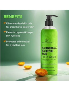 Botanic Hearth Botanic Hearth Calendula and Salicylic Acid Body Wash 16 fl oz | Prevents Acne & Back Acne, Removes Dead Skin, Exfoliating Body Wash Shower Gel for Women & Men | Sulfate & Paraben Free  - Image 2