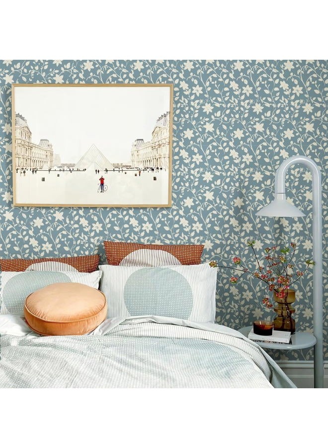 YXTII Blue Floral Wallpaper Peel and Stick Vintage Wallpaper Self Adhesive Removable Easy Peel Off Stick on Wall Paper for Bedroom - Image 2