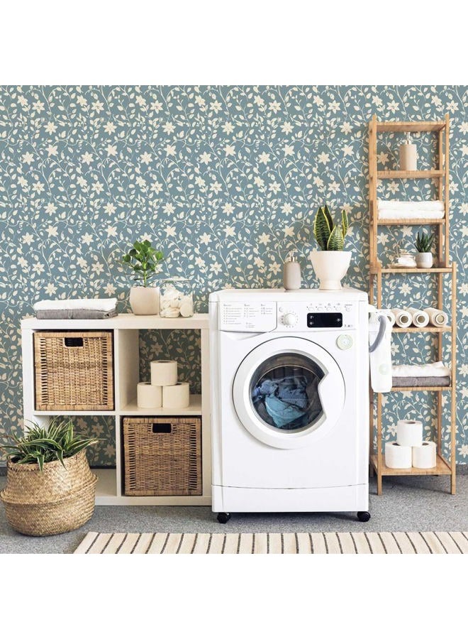 YXTII Blue Floral Wallpaper Peel and Stick Vintage Wallpaper Self Adhesive Removable Easy Peel Off Stick on Wall Paper for Bedroom - Image 3