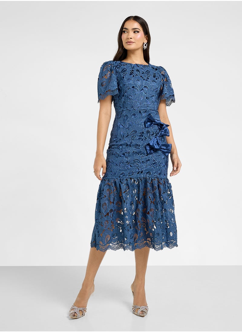 Just Me - Crew Neck Lace Detaled Dress - Image 1