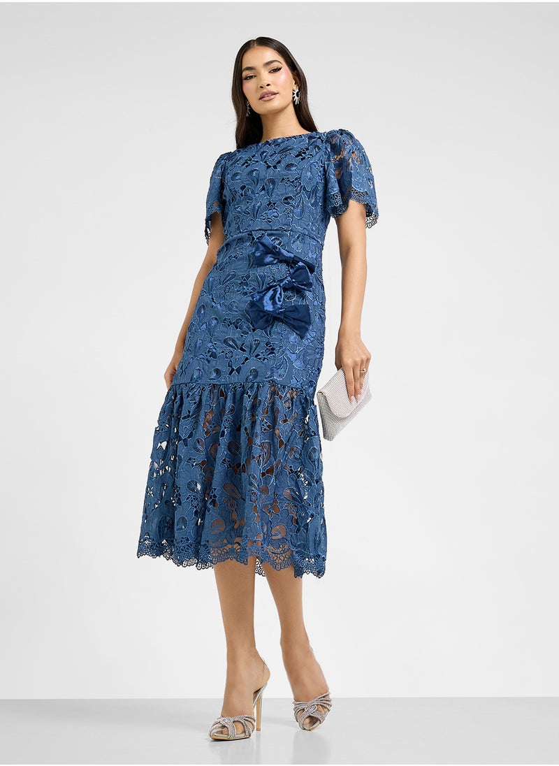 Just Me - Crew Neck Lace Detaled Dress - Image 1