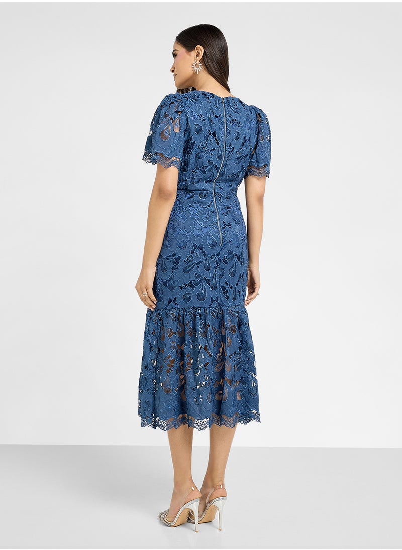 Just Me - Crew Neck Lace Detaled Dress - Image 1