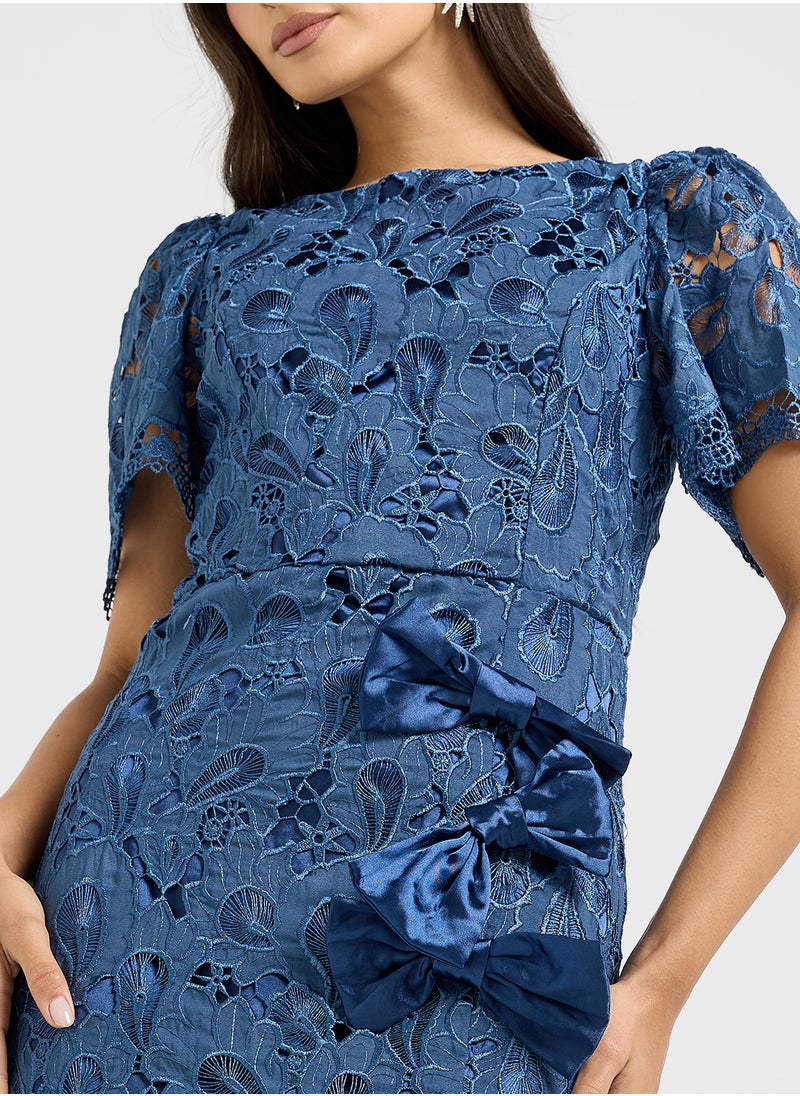 Just Me - Crew Neck Lace Detaled Dress - Image 1