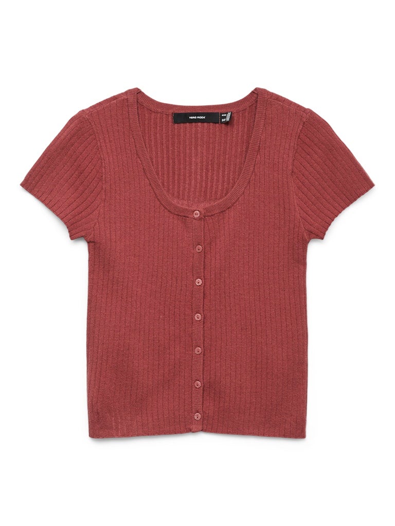 VERO MODA VMGOLD RIB SS U-NECK BUTTON TOP - Image 1