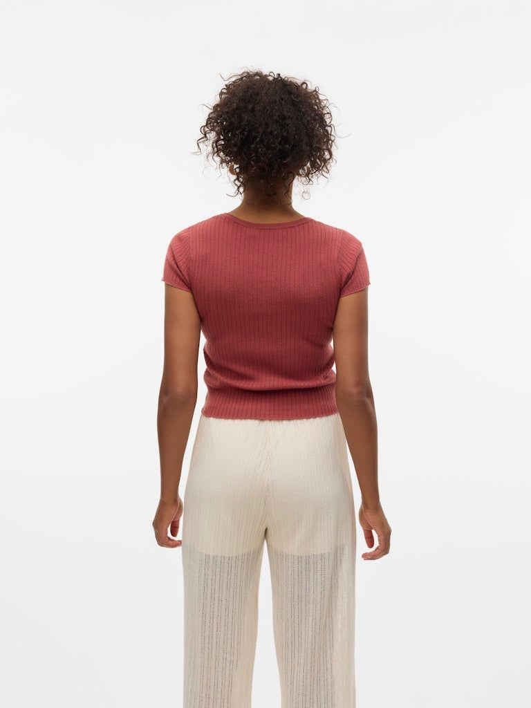 VERO MODA VMGOLD RIB SS U-NECK BUTTON TOP - Image 4