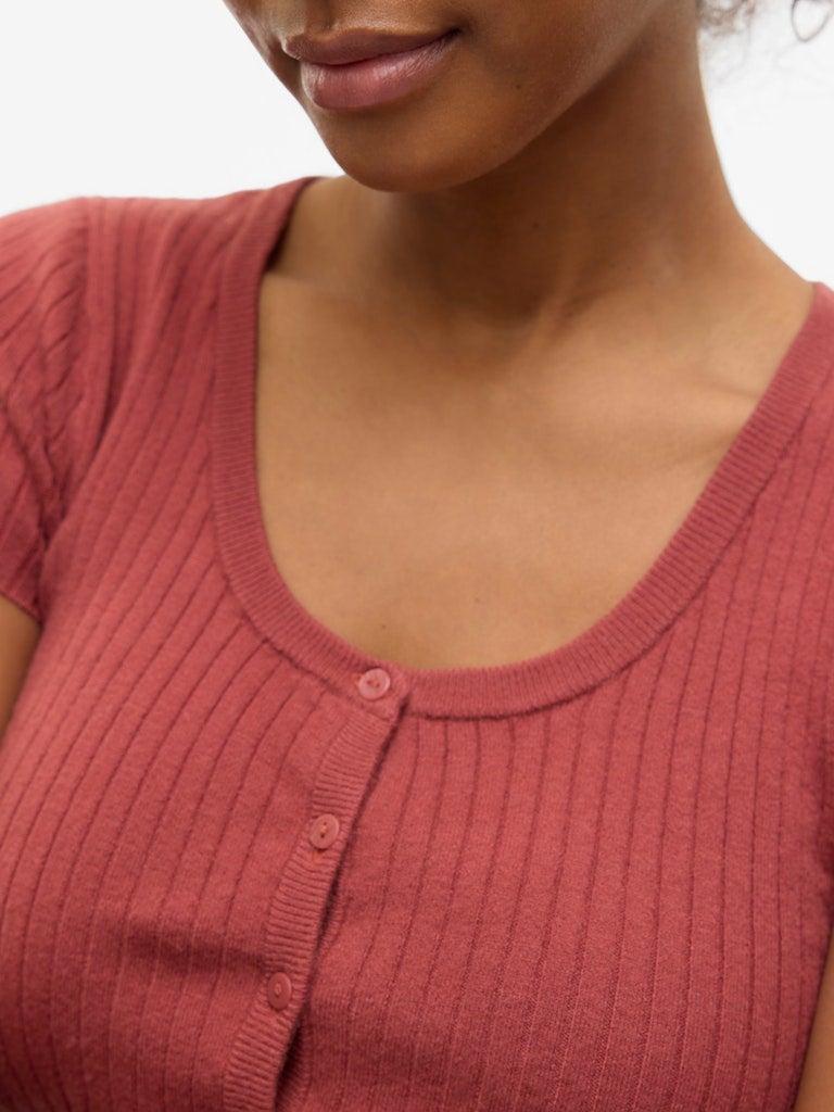 VERO MODA VMGOLD RIB SS U-NECK BUTTON TOP - Image 5
