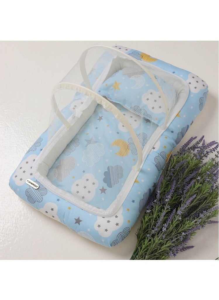 FUN MOMENT - Newborn Sponge Mosquito Net Mattress Ultra Soft And Breathable With Assorted Designs - Sky Blue - Image 1