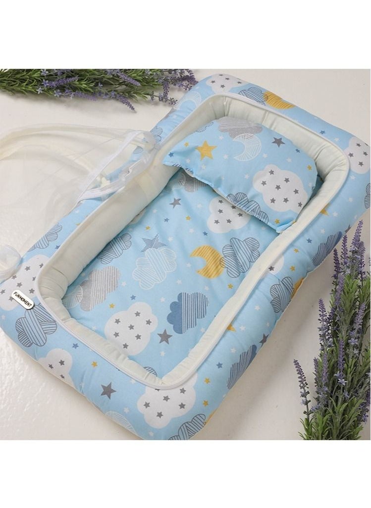 FUN MOMENT - Newborn Sponge Mosquito Net Mattress Ultra Soft And Breathable With Assorted Designs - Sky Blue - Image 1