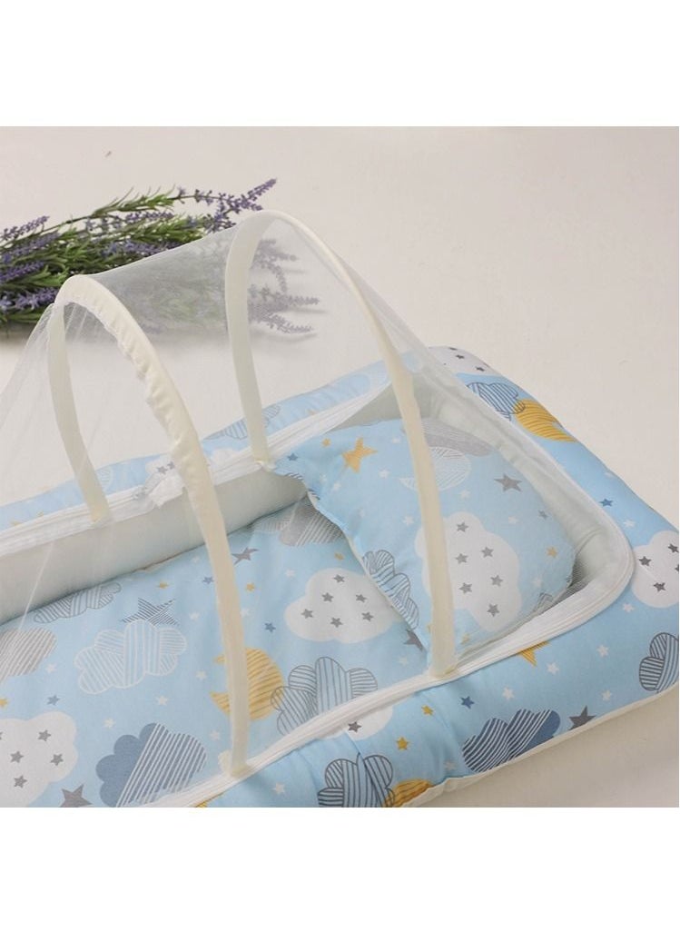 FUN MOMENT - Newborn Sponge Mosquito Net Mattress Ultra Soft And Breathable With Assorted Designs - Sky Blue - Image 1