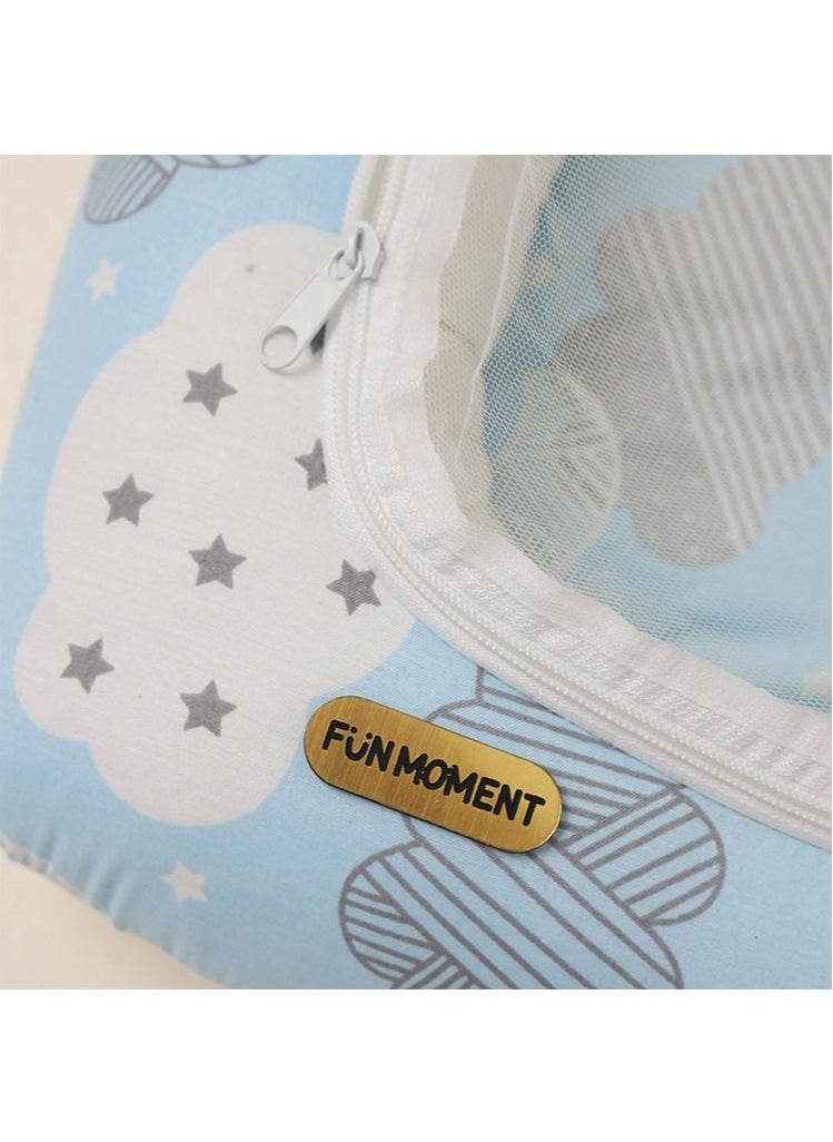 FUN MOMENT - Newborn Sponge Mosquito Net Mattress Ultra Soft And Breathable With Assorted Designs - Sky Blue - Image 1