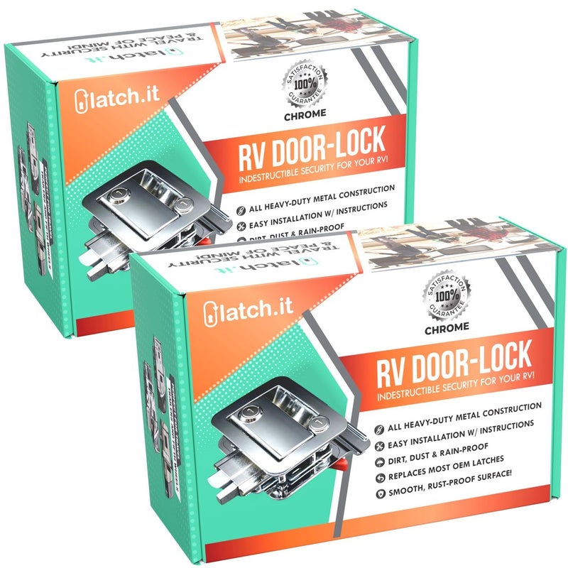 LATCH.IT LATCHIT Chrome RV Door Latch 2 Keyed Alike RV Door Locks for Travel Trailers 100 Metal Camper Door Lock w 4 Keys EasytoInstall Fits Most - Image 3